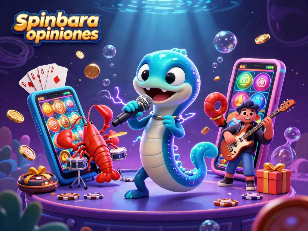 Spinbara opiniones highlight dynamic gaming with an eel DJ performing, lively casino elements abound.